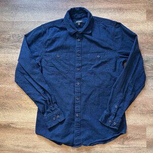 Express Casual Button Down Mens  Navy Blue Small Plaid Rugged Flannel Shirt